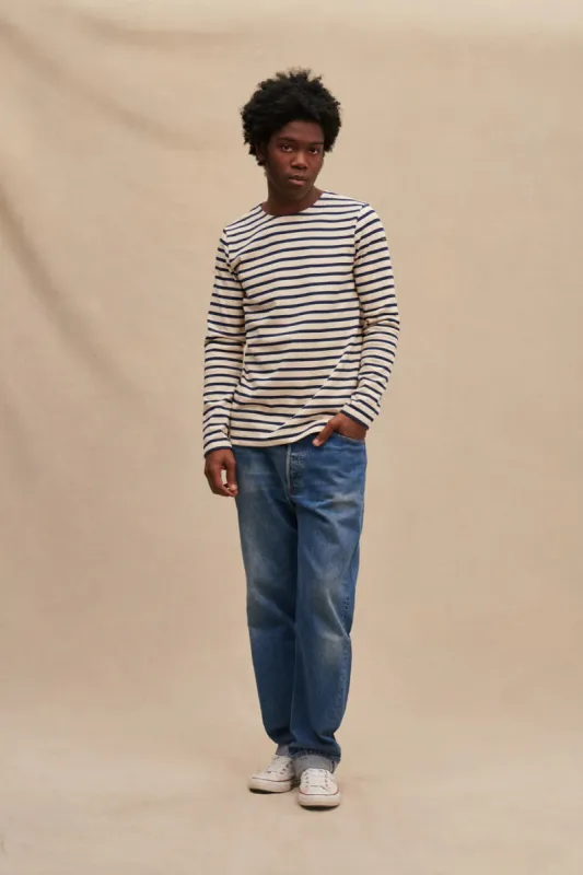 Le Minor Mariniere with Side Slits D43 Ecru/Navy sold by Anjelms