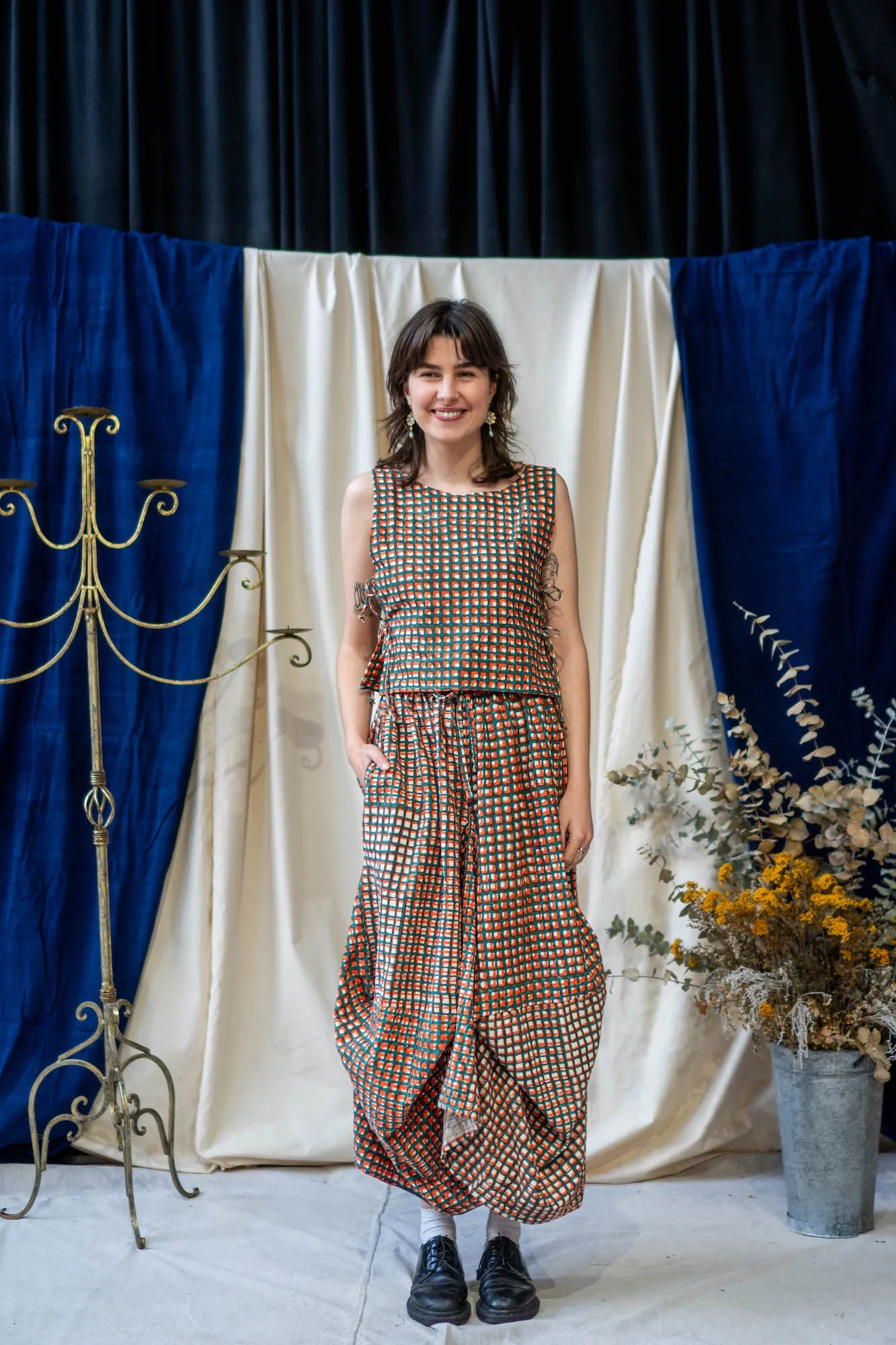 Tank Tie Top - Orange and Teal Waffle Print sold by Anjelms