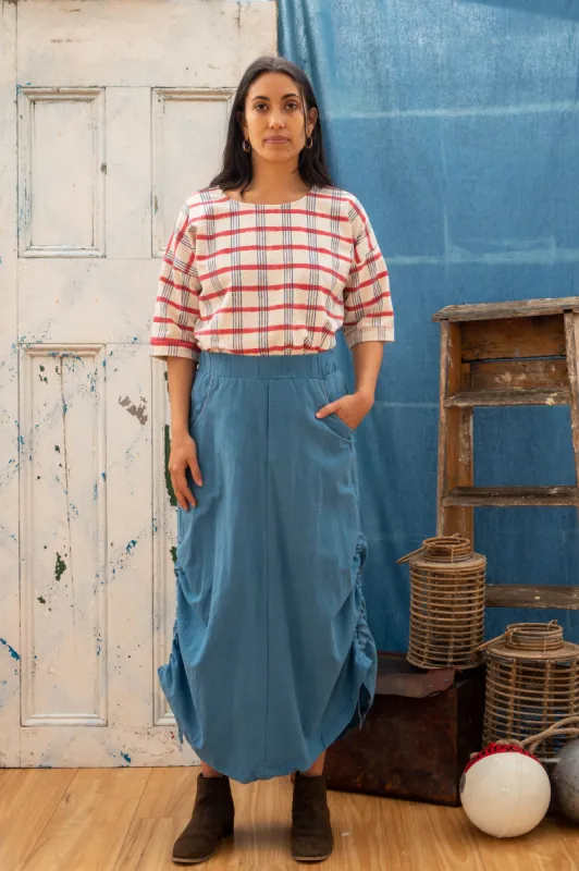 Pull String Pocket Skirt - Indigo with White Hand Stitch Detail sold by Anjelms