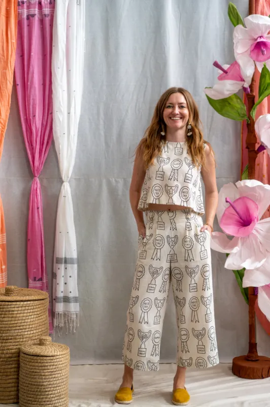 ¾ Button Pants – Trophy Print Black and White sold by Anjelms