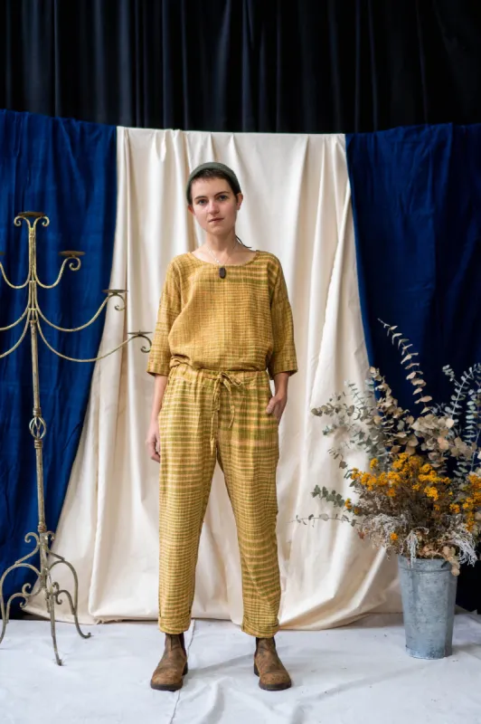 Drawstring Pants - Brown Mixed Weave Khadi sold by Anjelms