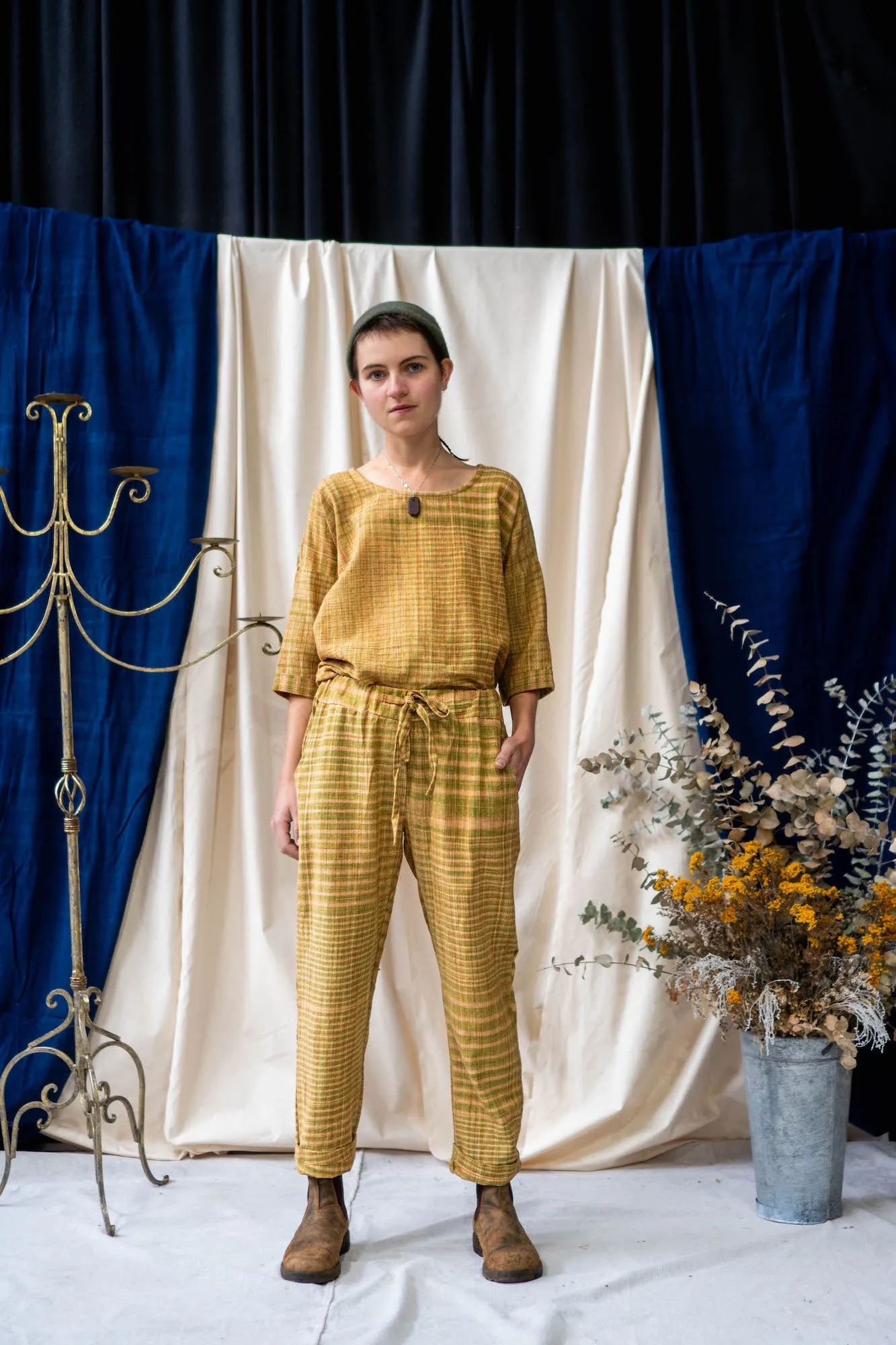 Drawstring Pants - Brown Mixed Weave Khadi sold by Anjelms