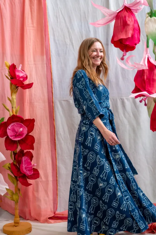 Maxi Wrap Skirt – Trophy Print Mud Resist Indigo sold by Anjelms