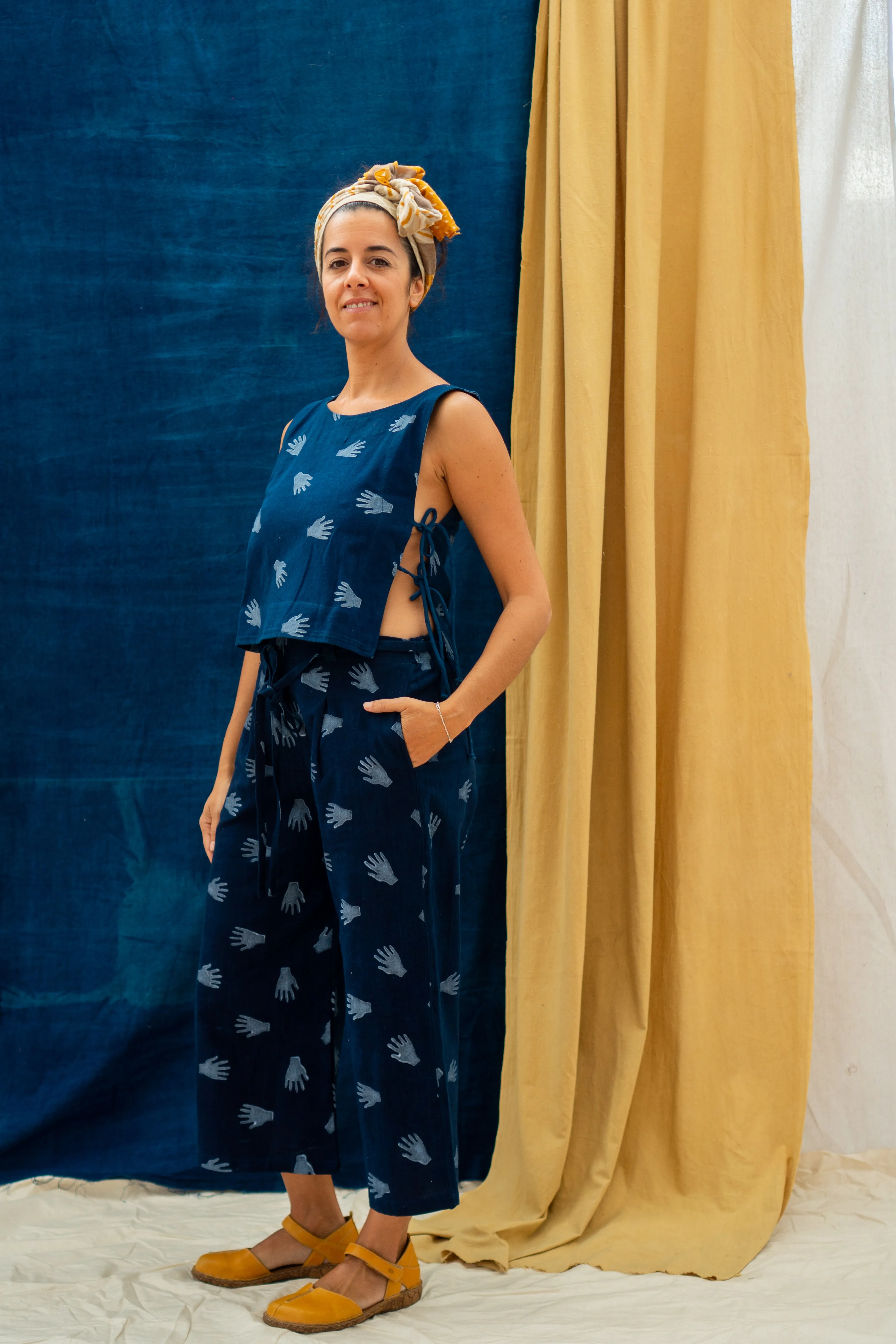 Tank Tie Top - Hands Print on Indigo sold by Anjelms