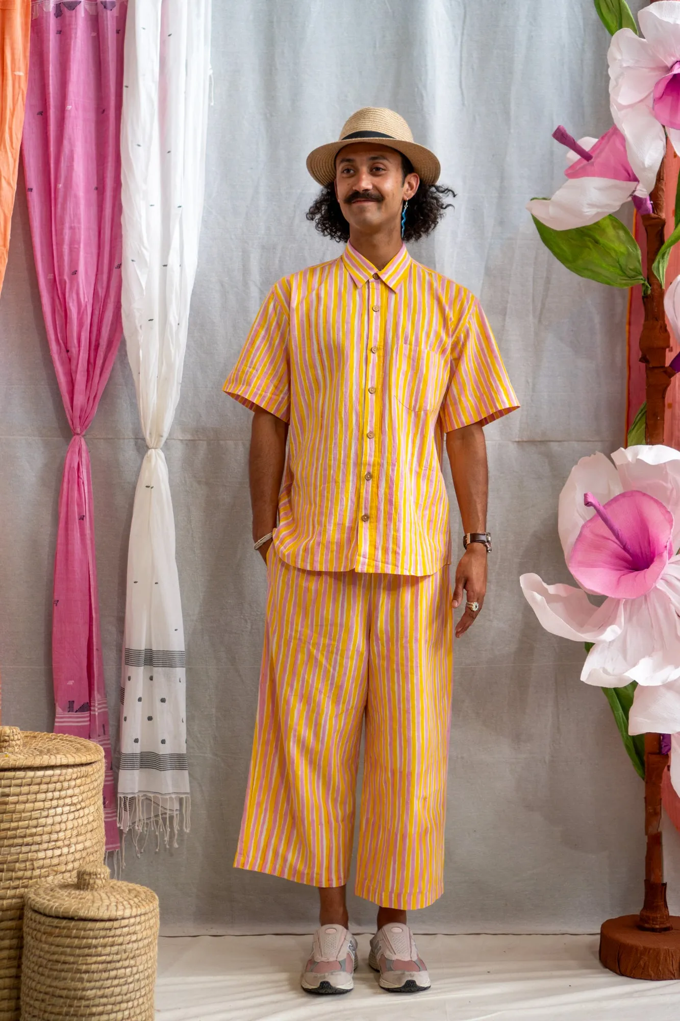 Short Sleeve Unisex Shirt – Pink & Yellow Candy Stripe Print sold by Anjelms