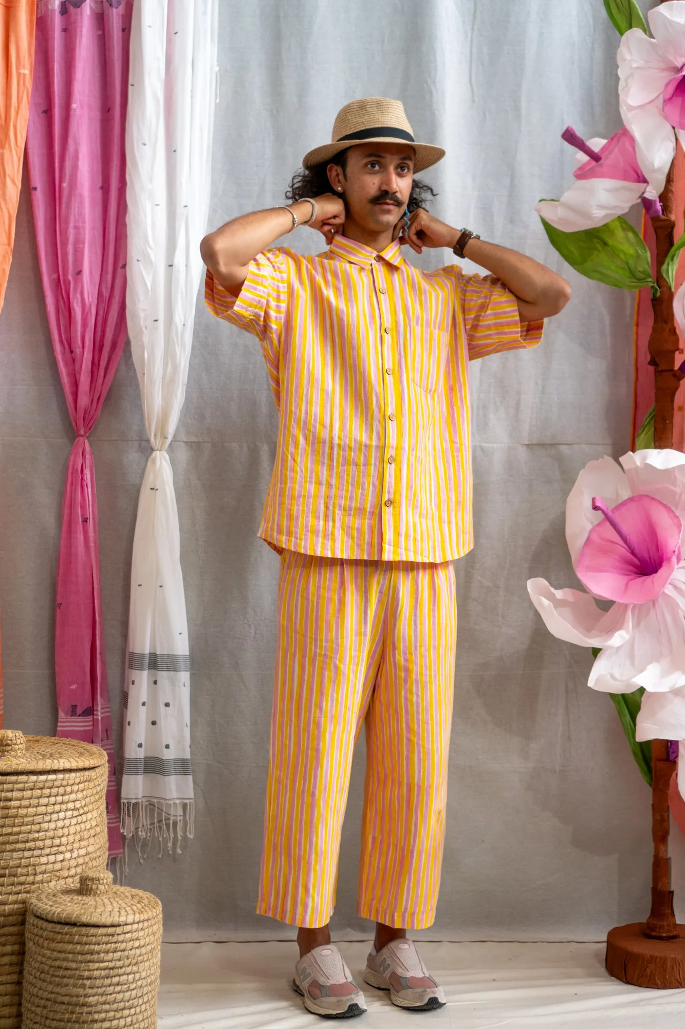 Short Sleeve Unisex Shirt – Pink & Yellow Candy Stripe Print sold by Anjelms product image thumbnail 2