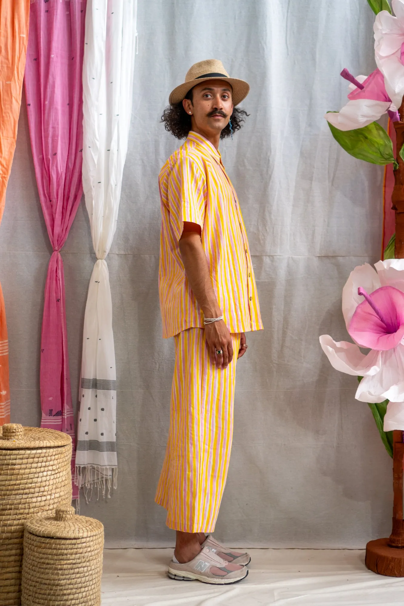 Short Sleeve Unisex Shirt – Pink & Yellow Candy Stripe Print sold by Anjelms product image thumbnail 4