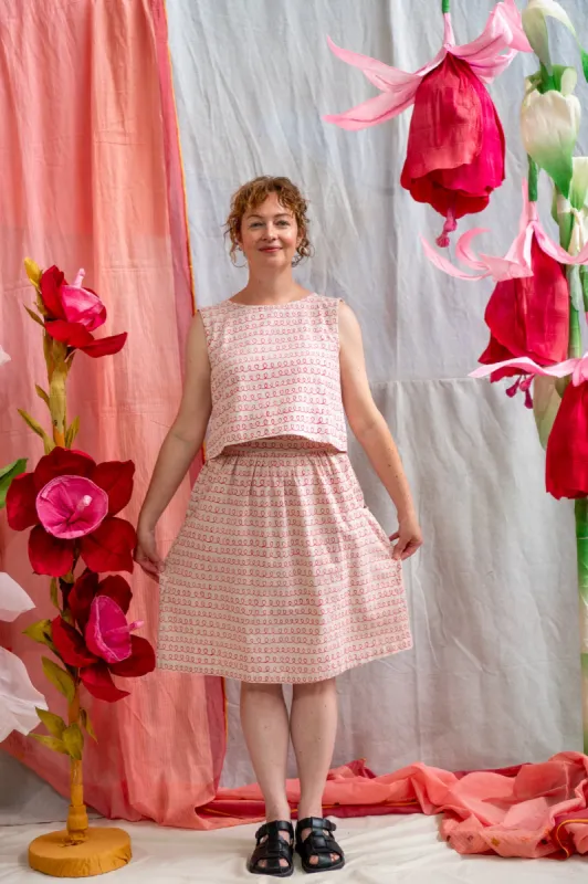 Midi Pocket Skirt – Pink Twirl Print sold by Anjelms