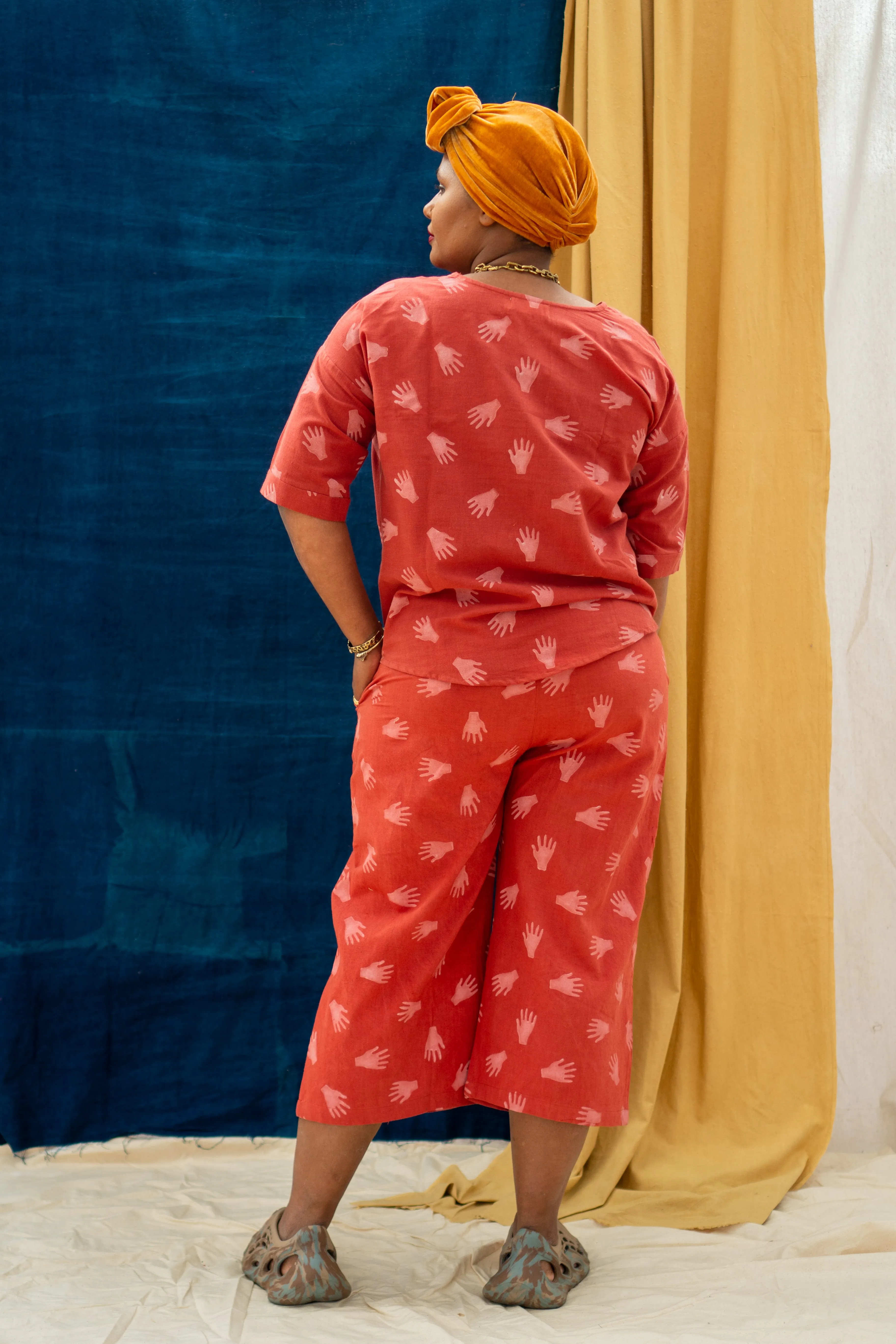 3/4 Tie Pants - Hands Print on Madder sold by Anjelms product image thumbnail 3