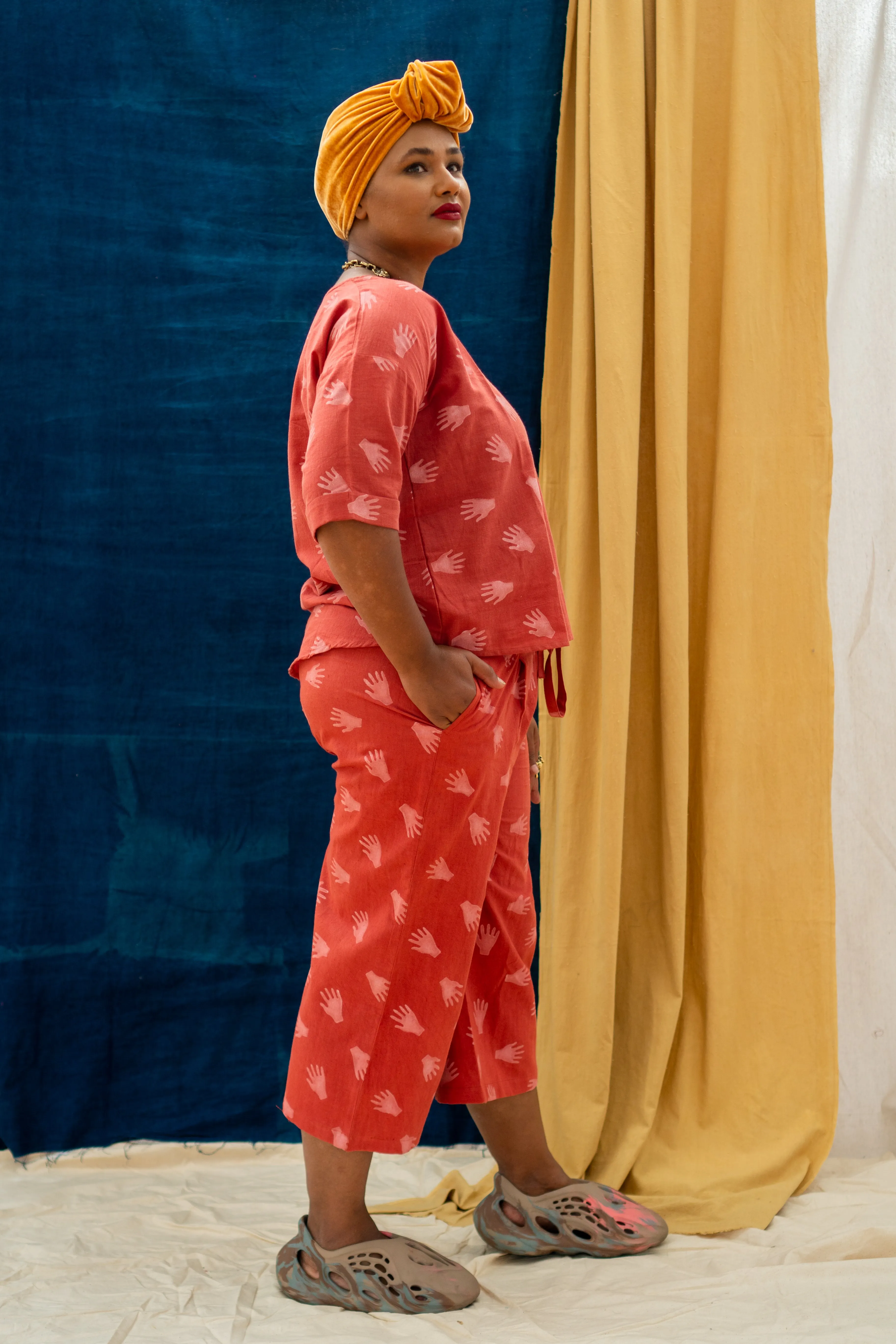 3/4 Tie Pants - Hands Print on Madder sold by Anjelms product image thumbnail 2