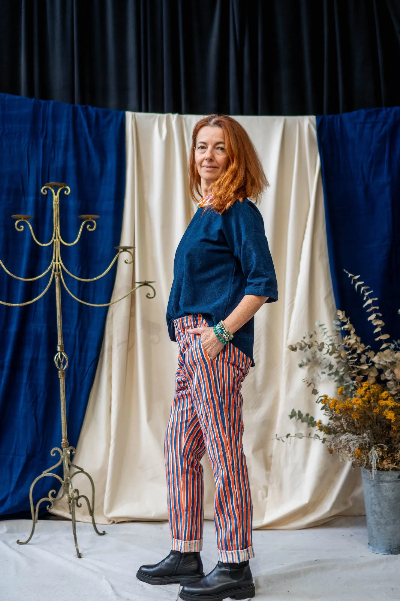 Tailored Pants – Blue & Orange Stripe sold by Anjelms product image thumbnail 2