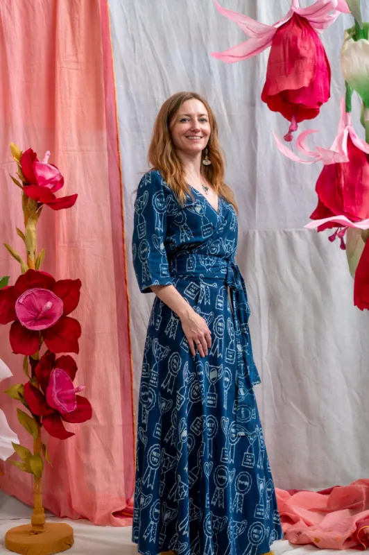 Wrap Top – Trophy Print Indigo Mud Resist sold by Anjelms