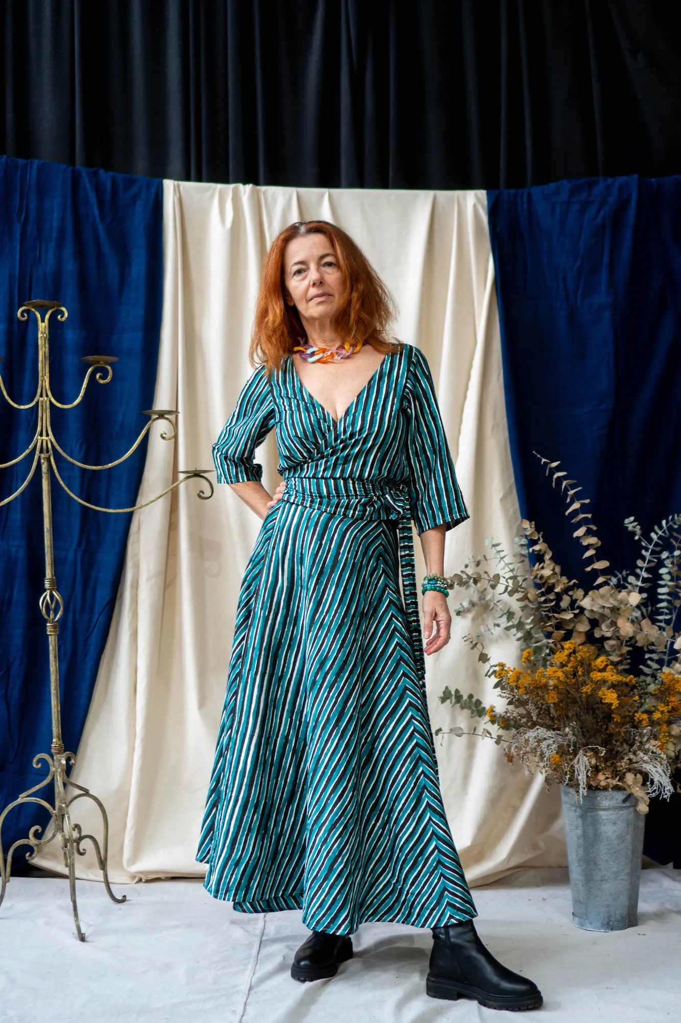 Print Maxi Wrap Skirt – Teal & Black Stripe sold by Anjelms product image thumbnail 4