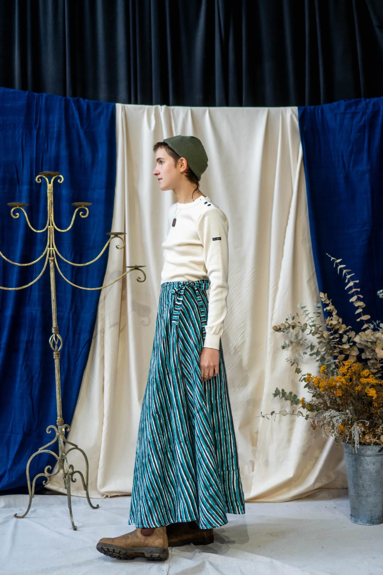 Print Maxi Wrap Skirt – Teal & Black Stripe sold by Anjelms product image thumbnail 2