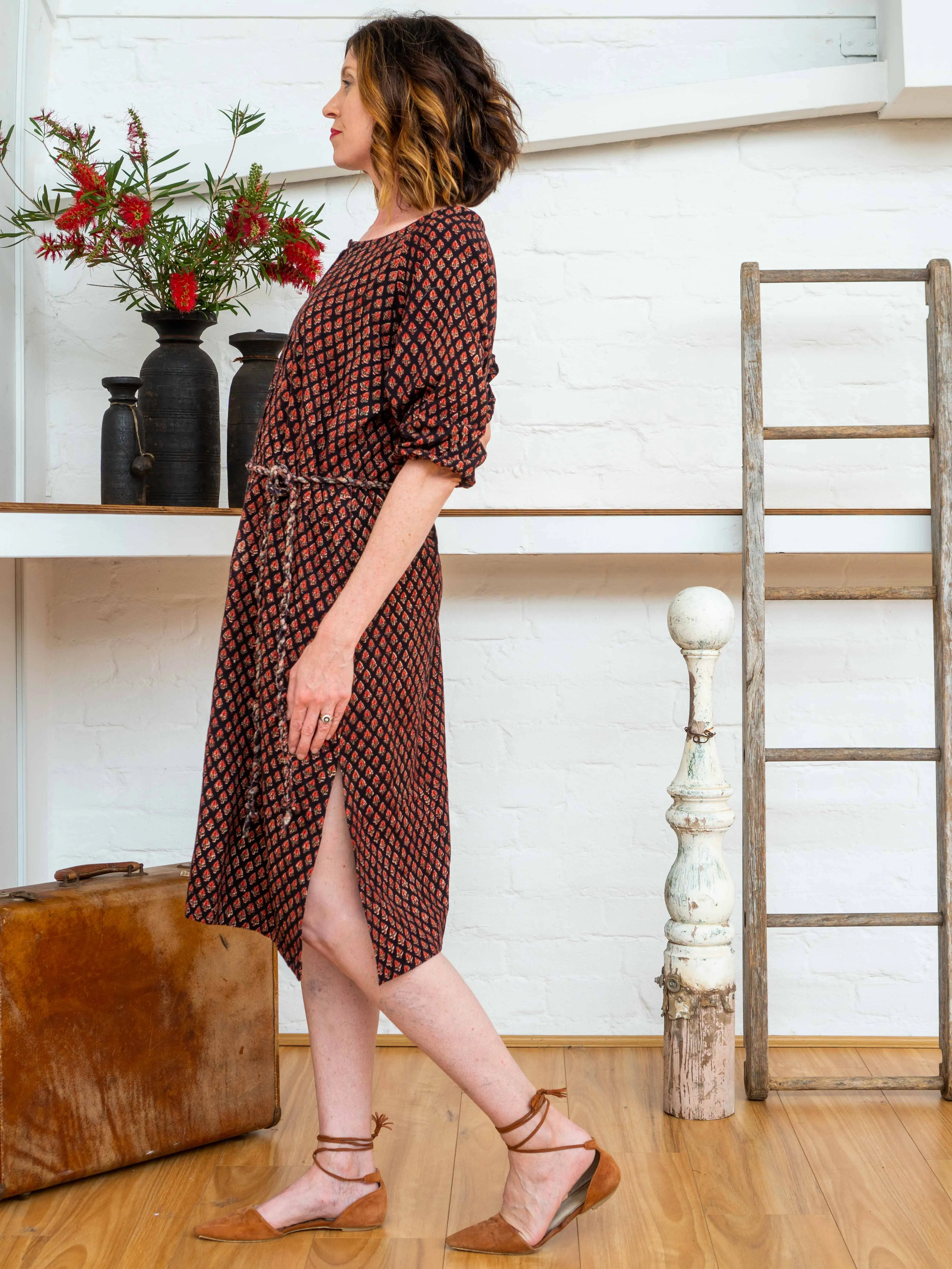 Long Button Tie Dress - Jaipur Floral sold by Anjelms product image thumbnail 2