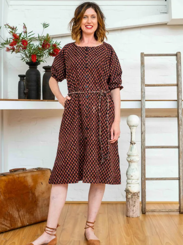 Long Button Tie Dress - Jaipur Floral sold by Anjelms