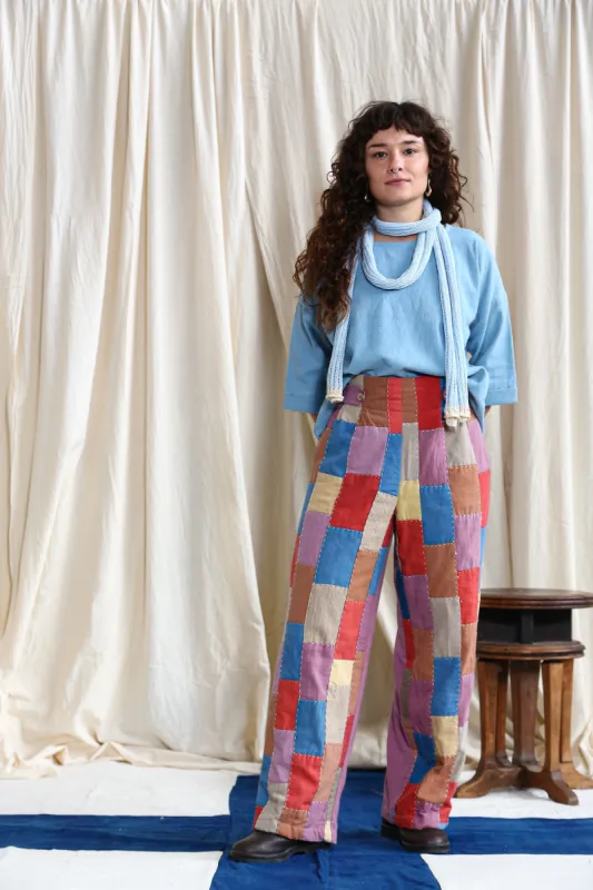 Button High-Waisted Patchwork Pants with Lac Dyed Back sold by Anjelms