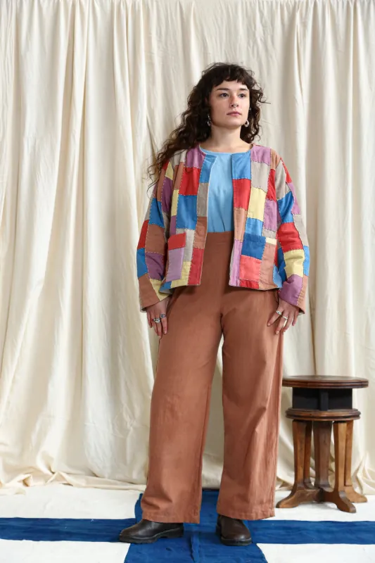 Button Pants Patchwork Catechu Dye sold by Anjelms