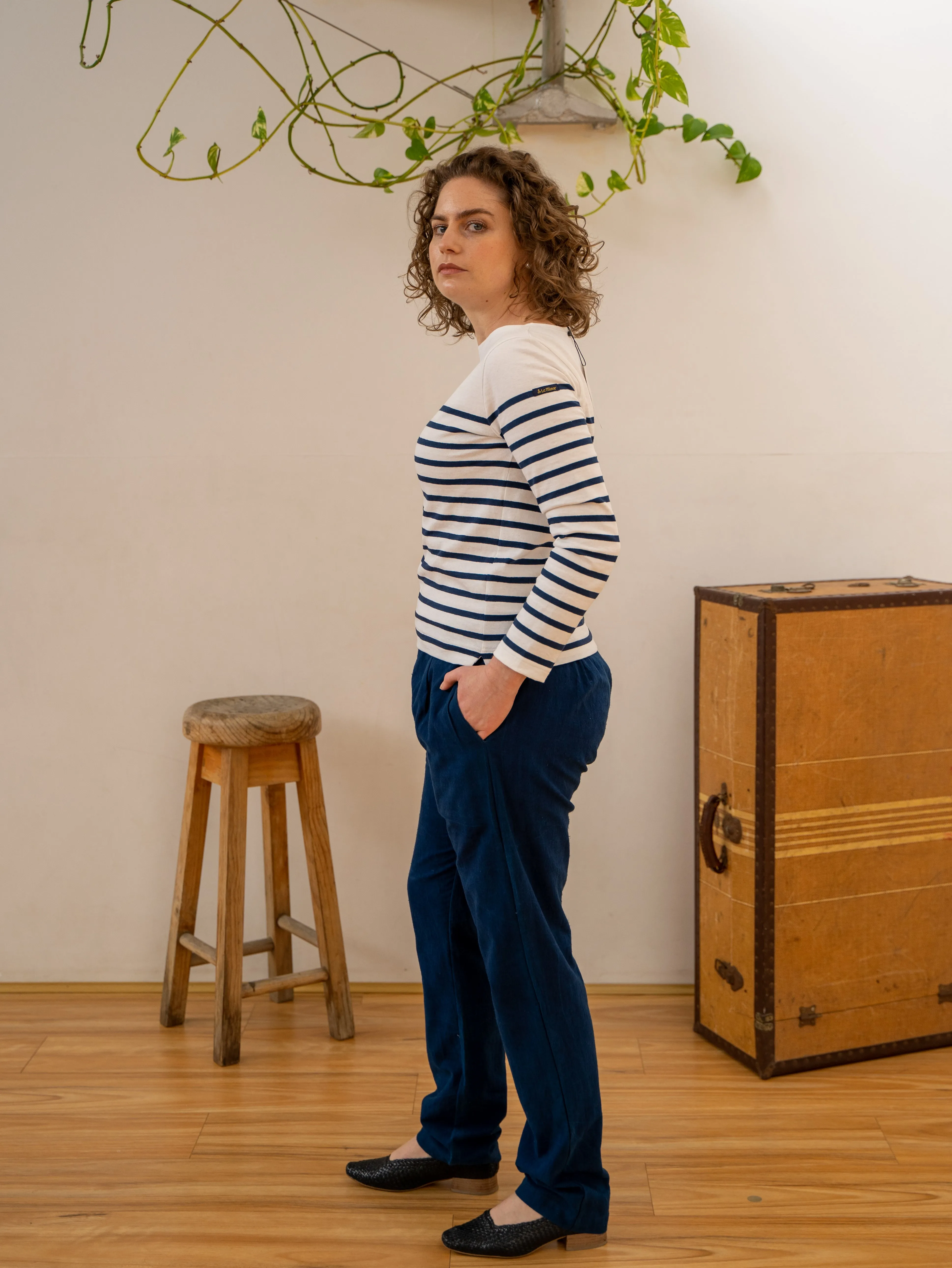 Mariniere Women Shirt with Side Slits – White/Navy sold by Anjelms product image thumbnail 3