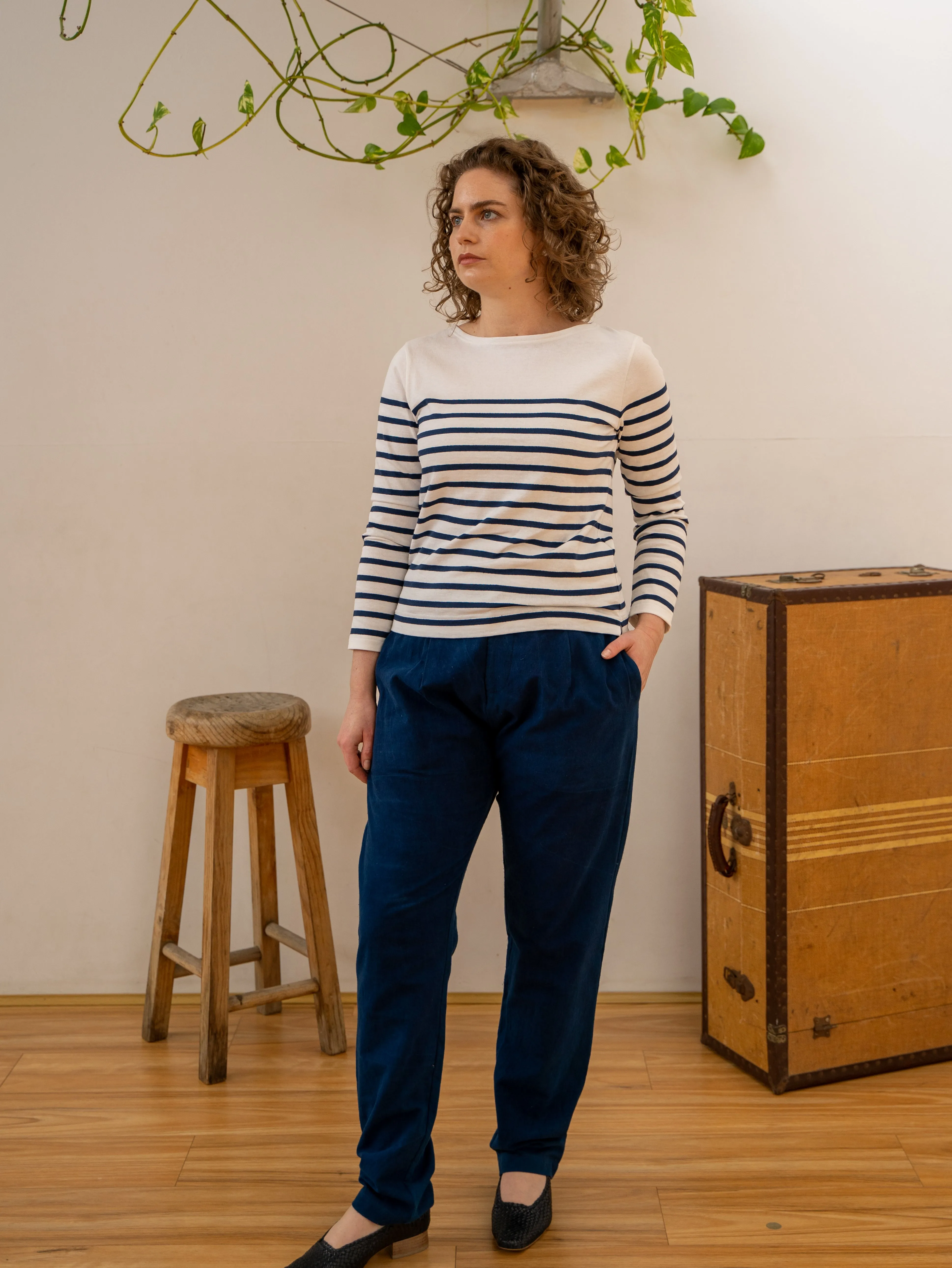 Mariniere Women Shirt with Side Slits – White/Navy sold by Anjelms