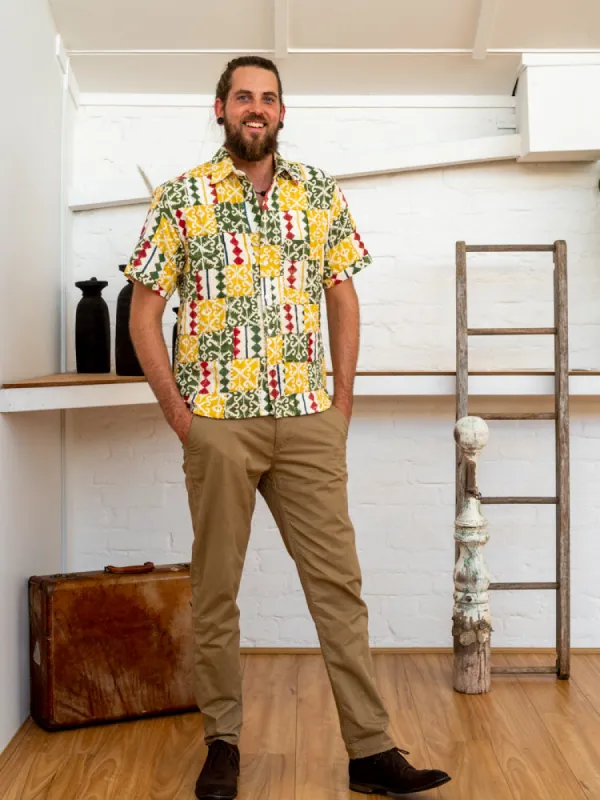 Short Sleeve Men Shirt - Diamond Print Patchwork sold by Anjelms