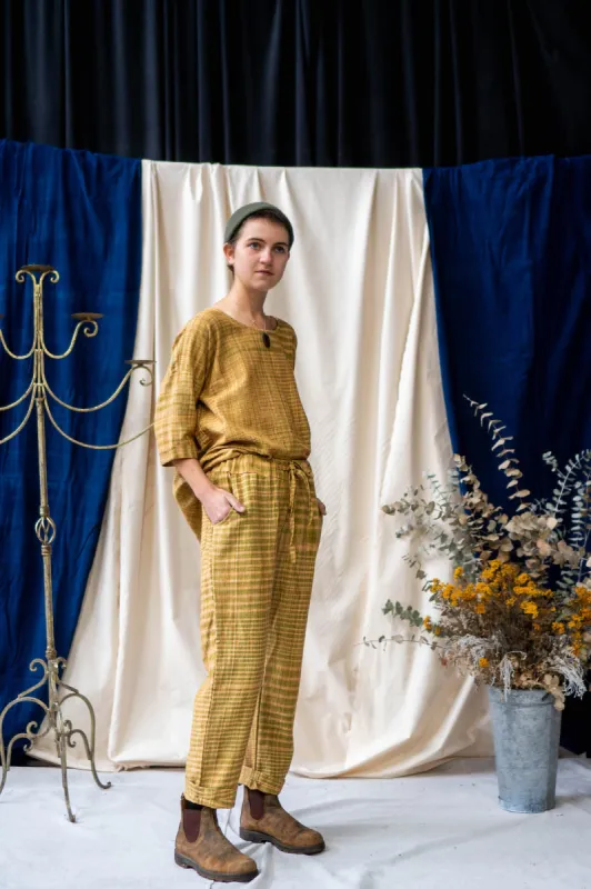 Half Sleeve Top - Brown Mixed Weave Khadi sold by Anjelms