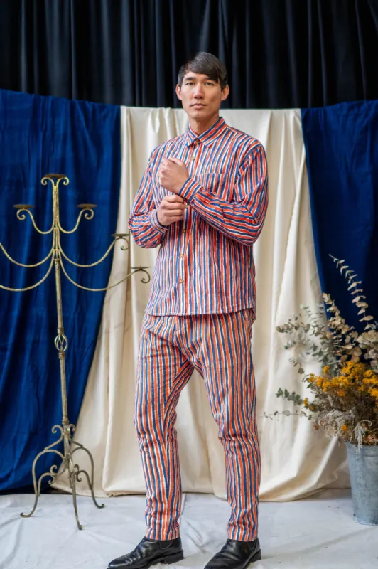 Long Sleeve Shirt - Blue and Orange Stripe Print sold by Anjelms