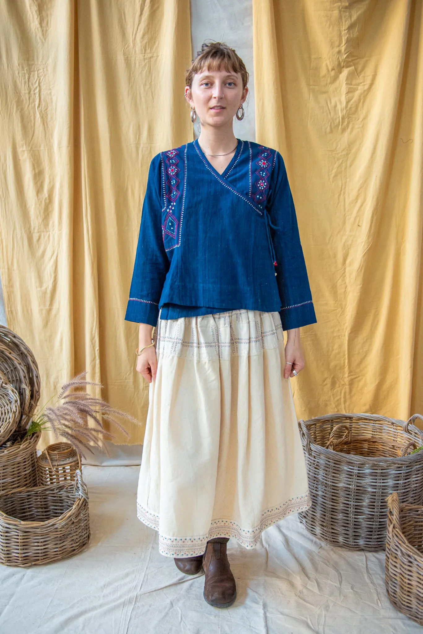 Indigo Embroidered Wrap Shirt sold by Anjelms