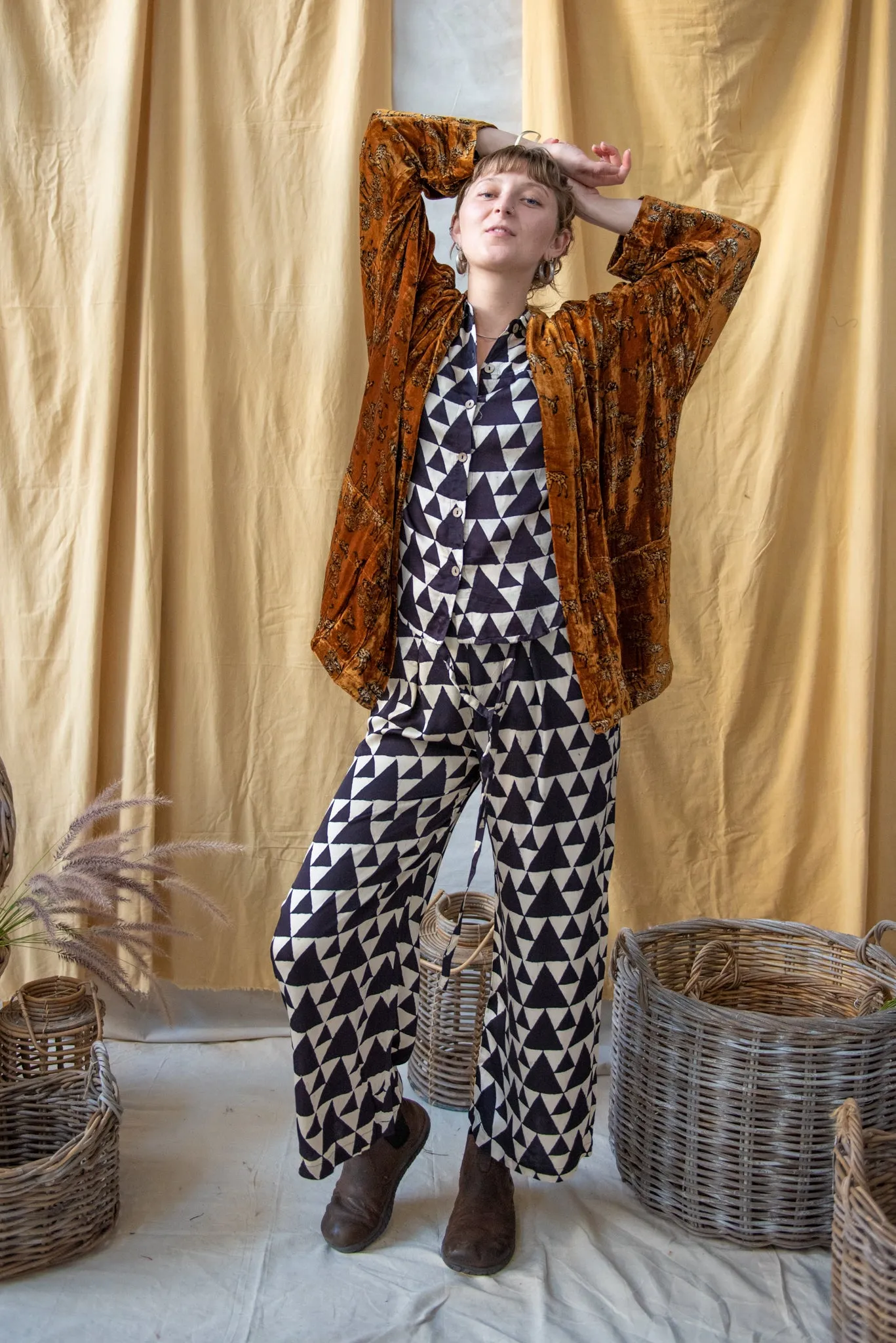 Silk Velvet Kimono Jacket - Gold Butterfly sold by Anjelms