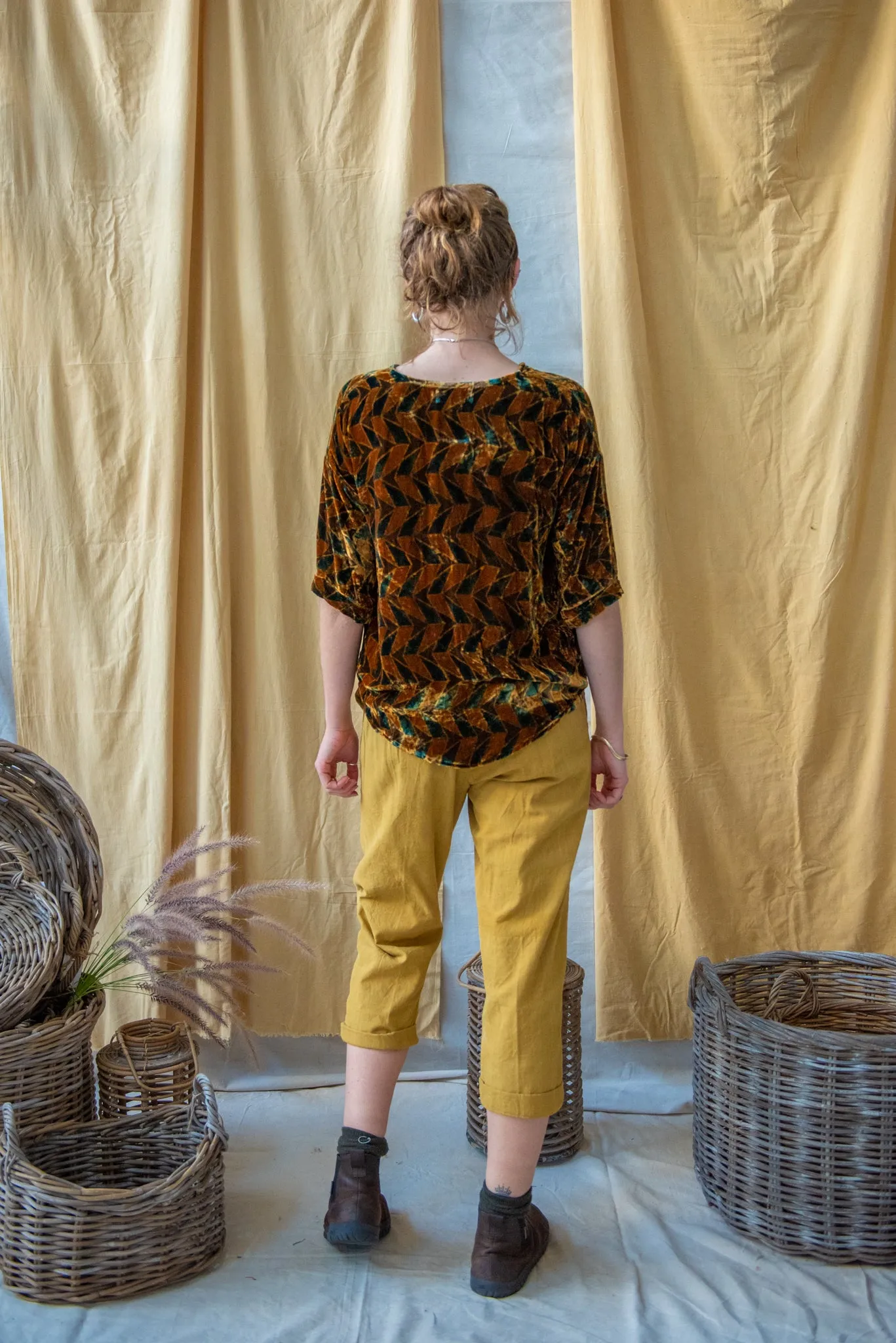 Half Sleeve Ajrakh Silk Velvet Top Gold Diamond sold by Anjelms product image thumbnail 2