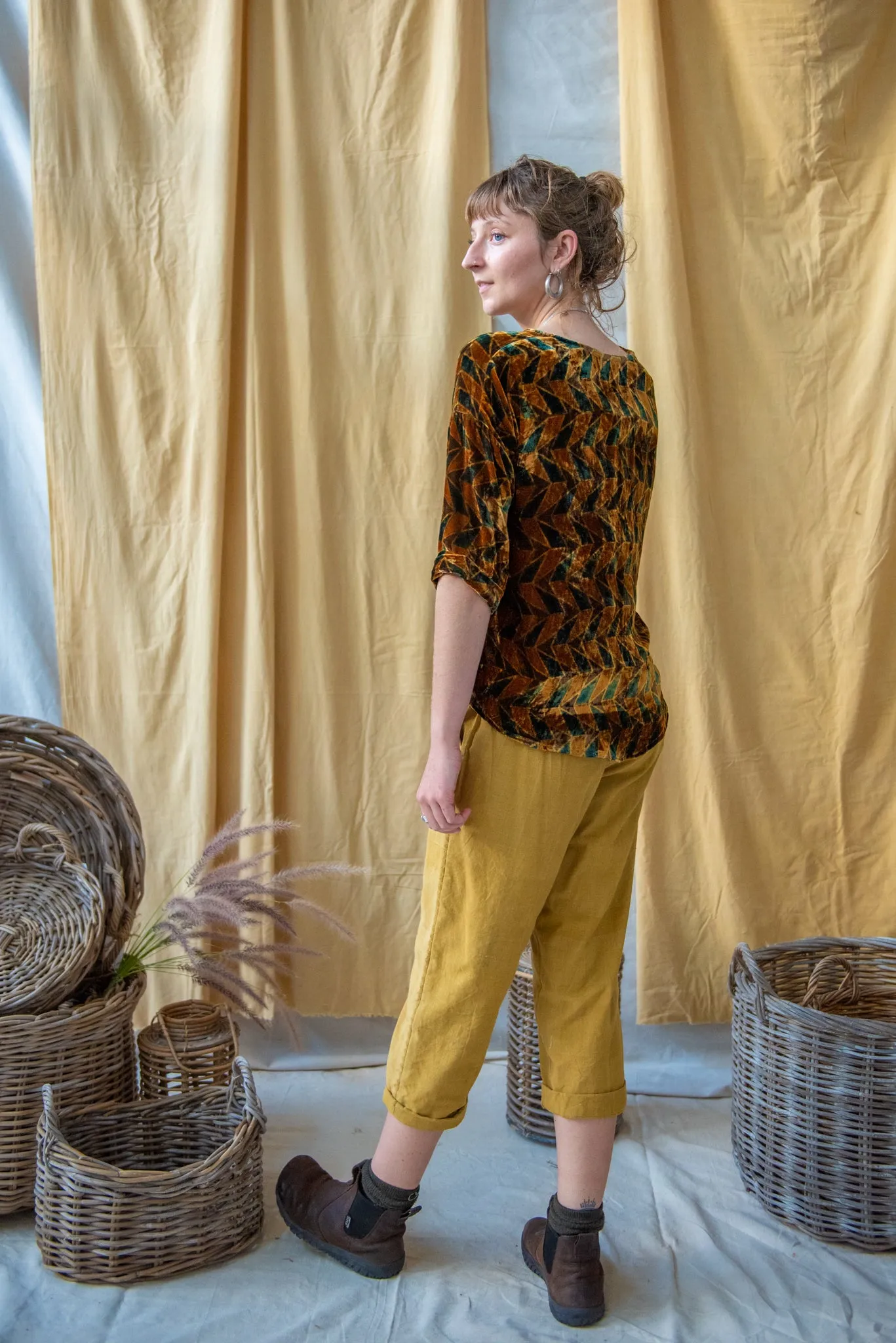 Half Sleeve Ajrakh Silk Velvet Top Gold Diamond sold by Anjelms product image thumbnail 3