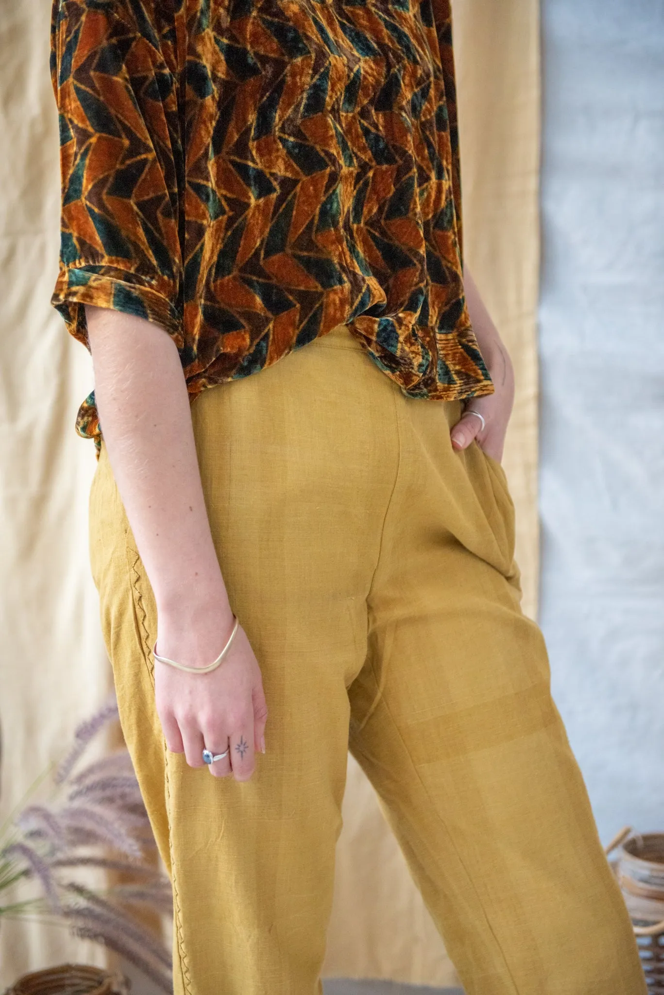 Half Sleeve Ajrakh Silk Velvet Top Gold Diamond sold by Anjelms product image thumbnail 4