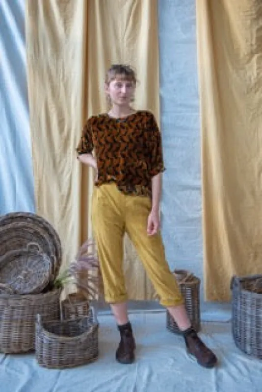 Half Sleeve Ajrakh Silk Velvet Top Gold Diamond sold by Anjelms