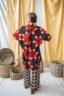 Ajrakh Clamp Dyed Modal Silk Oversized Shirt Fire Red on Black Natural sold by Anjelms product image thumbnail 3
