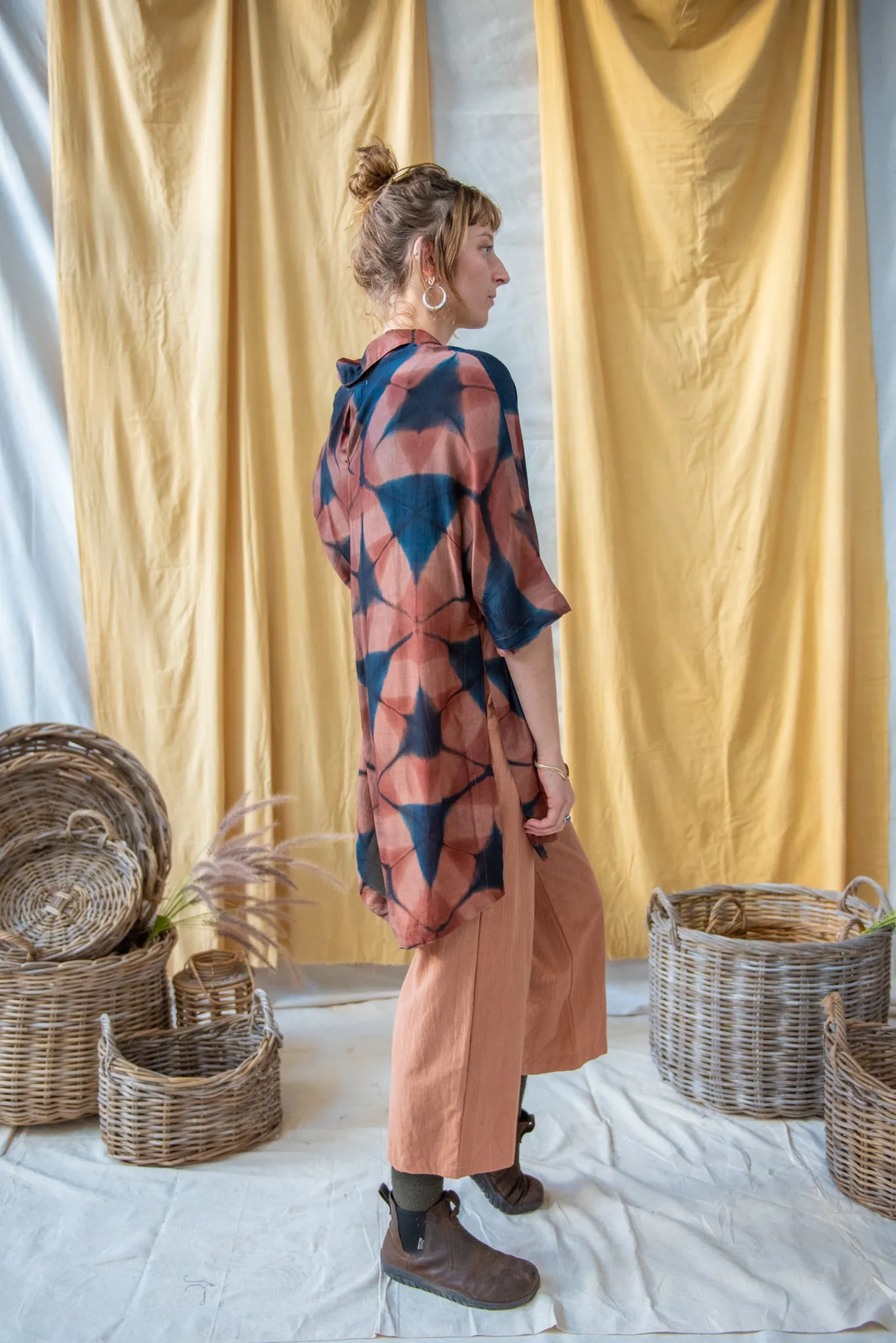 Ajrakh Clamp Dyed Modal Silk Oversized Shirt Blush Geometric sold by Anjelms product image thumbnail 2