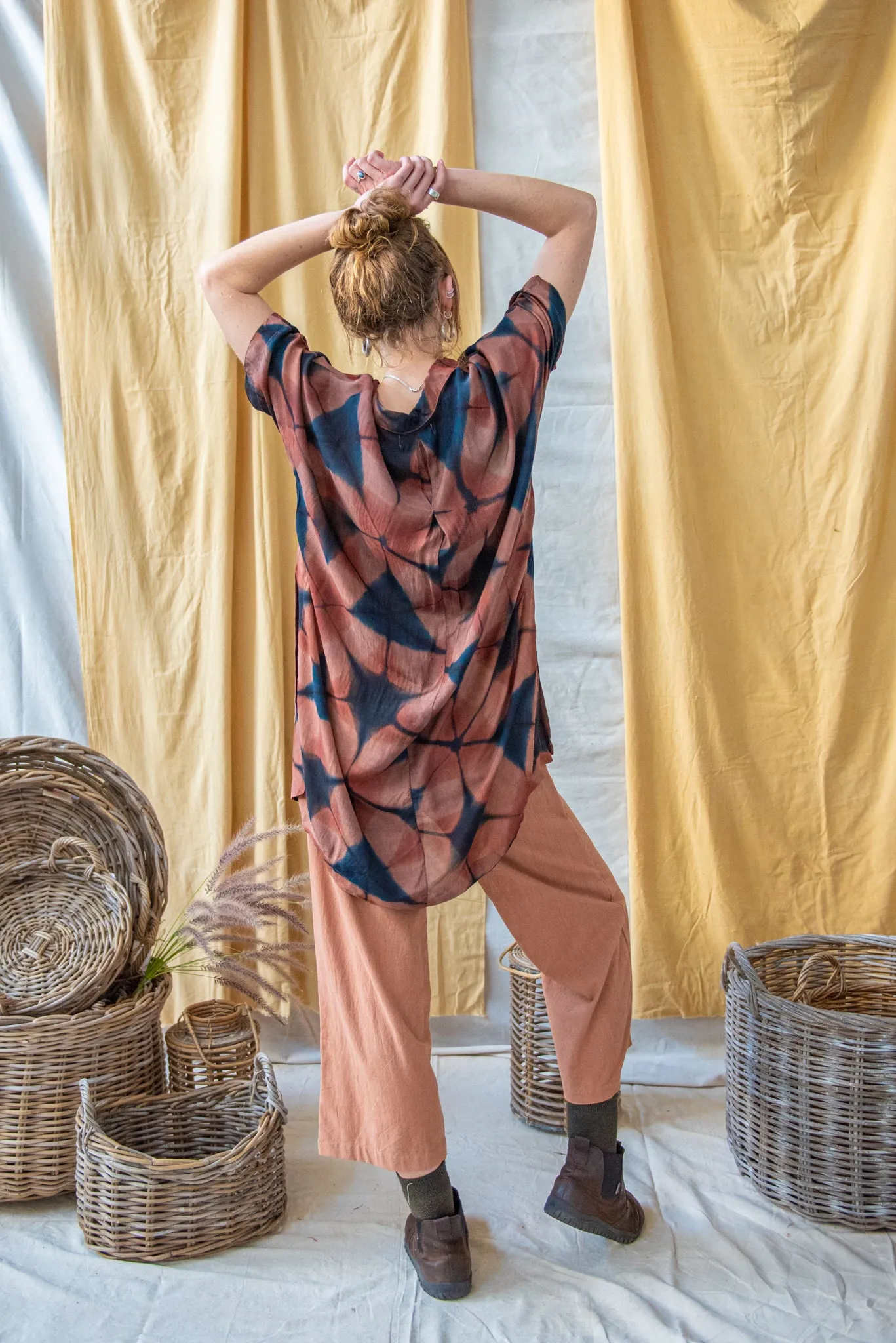 Ajrakh Clamp Dyed Modal Silk Oversized Shirt Blush Geometric sold by Anjelms product image thumbnail 3