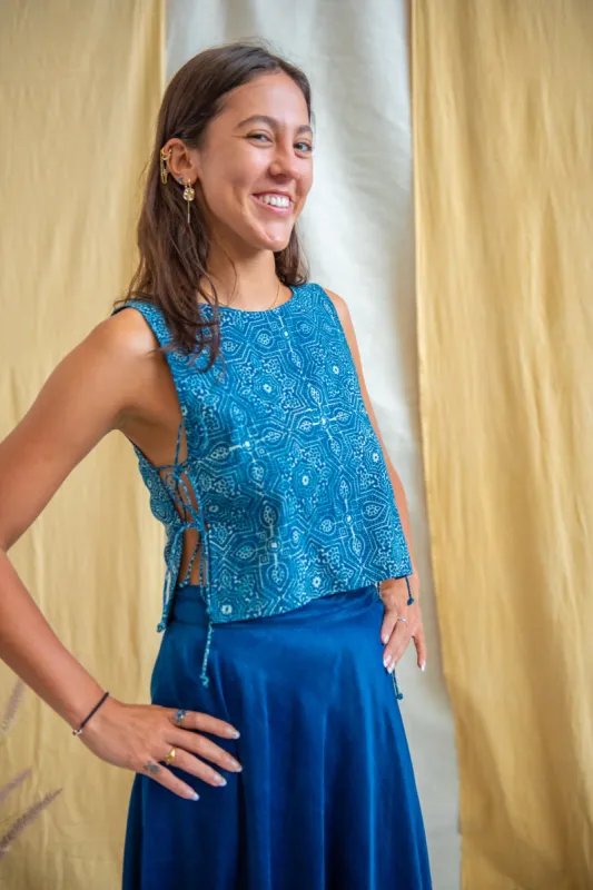 Tank Tie Top Ajrakh Indigo Tile Print sold by Anjelms