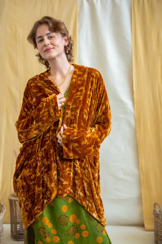 Silk Velvet Kimono Jacket - Turmeric sold by Anjelms