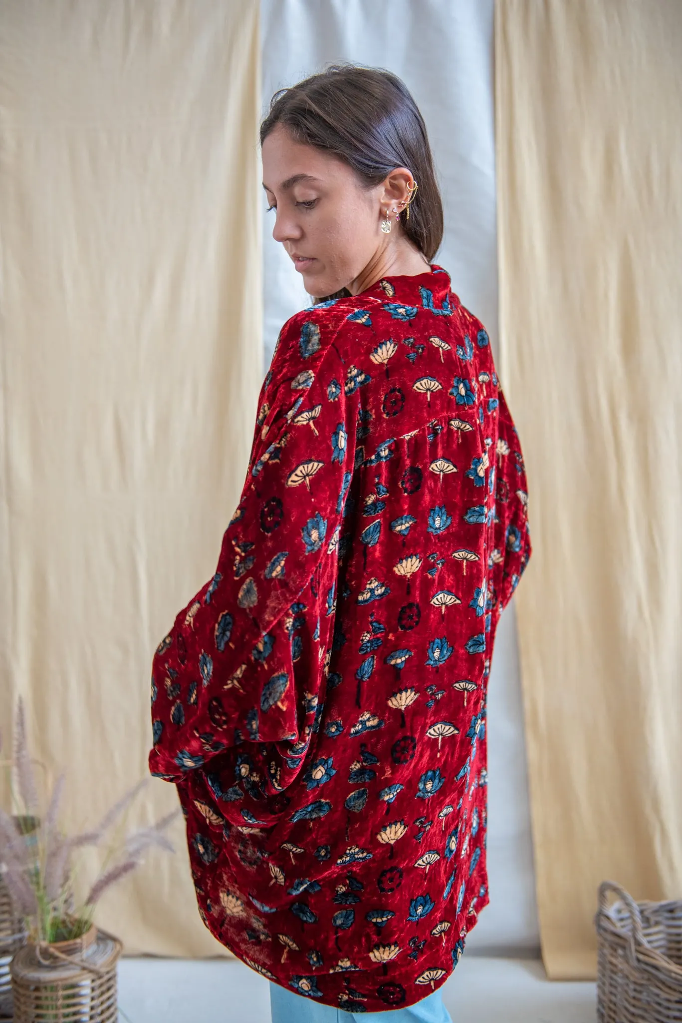 Silk Velvet Kimono Jacket - Red Floral sold by Anjelms product image thumbnail 3