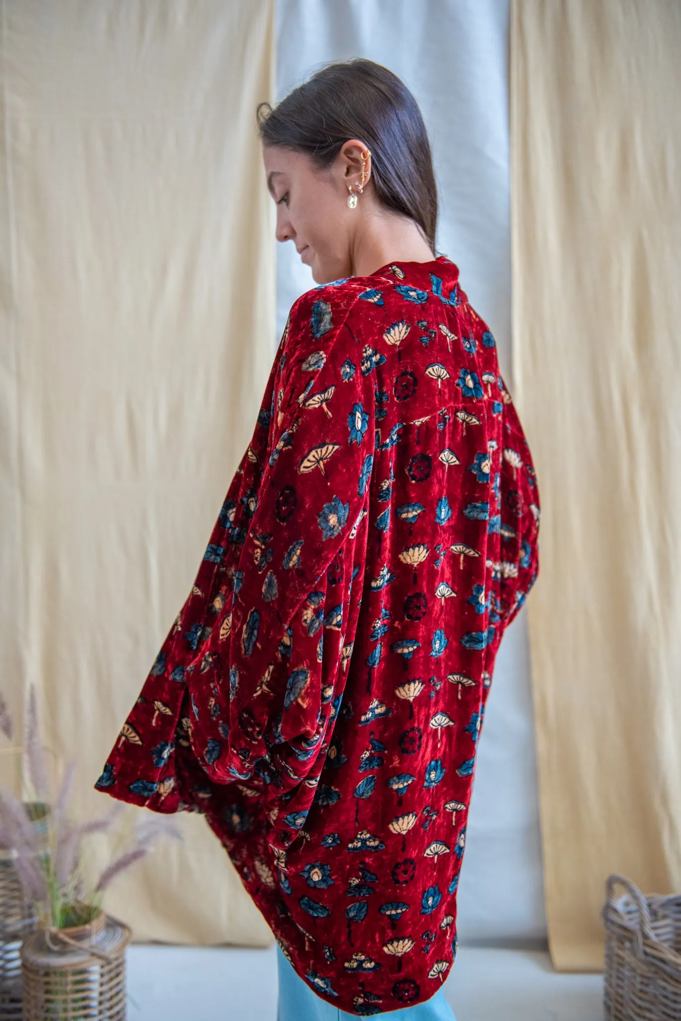 Silk Velvet Kimono Jacket - Red Floral sold by Anjelms product image thumbnail 2