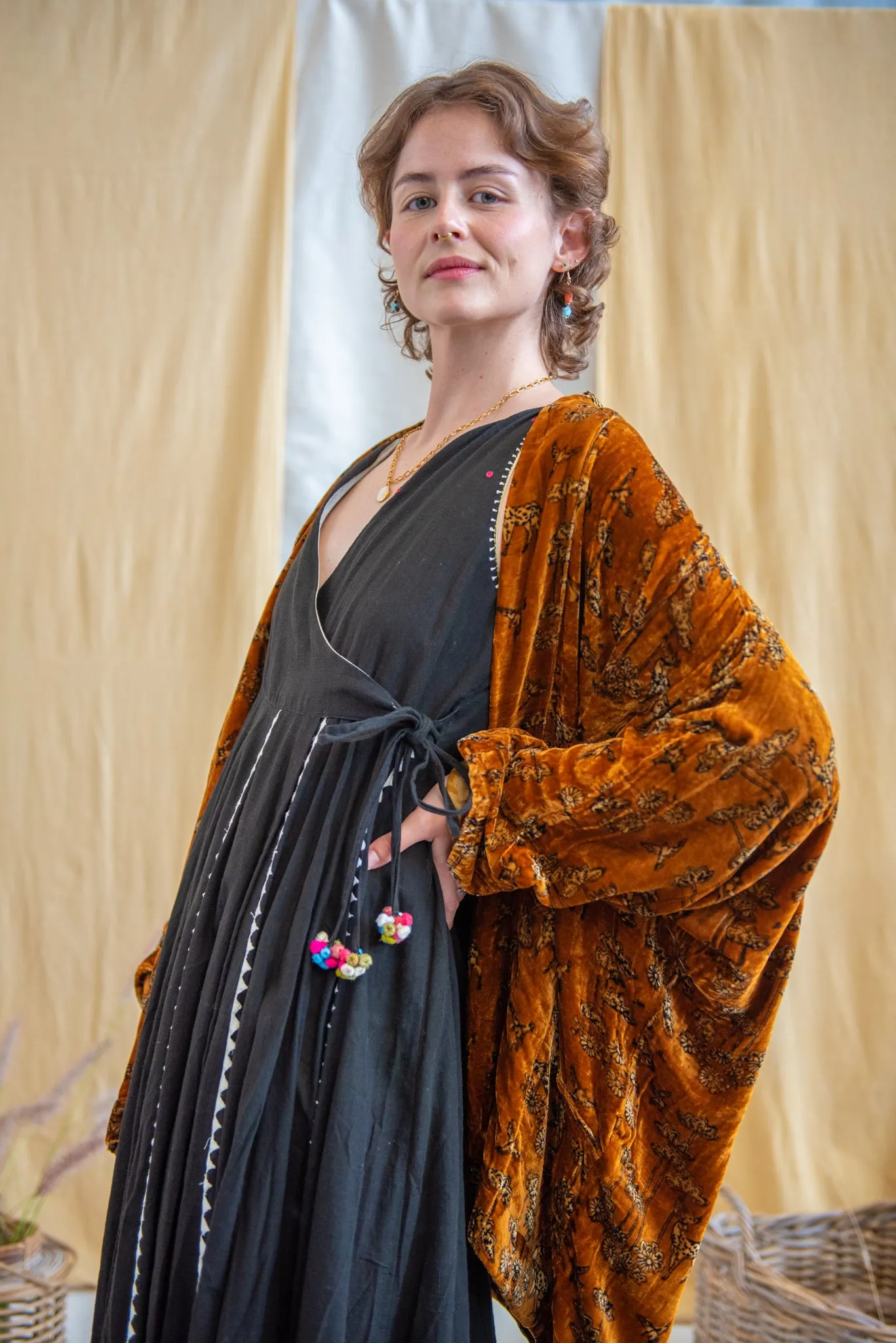 Silk Velvet Kimono Jacket - Gold Reindeer sold by Anjelms