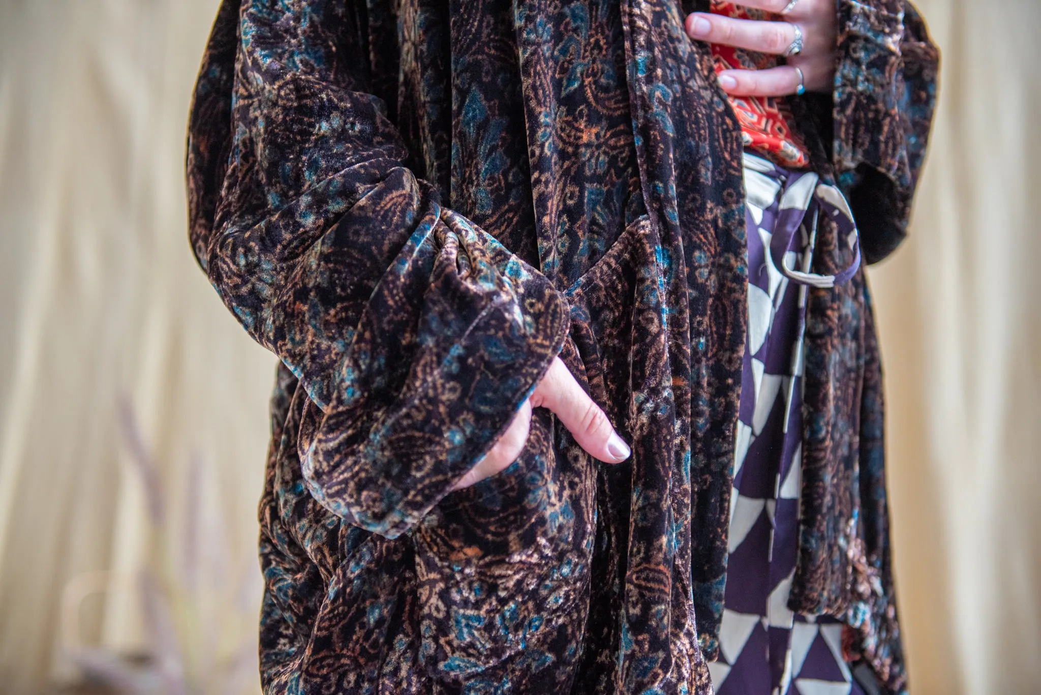 Silk Velvet Kimono Jacket - Charcoal Indigo sold by Anjelms product image thumbnail 2