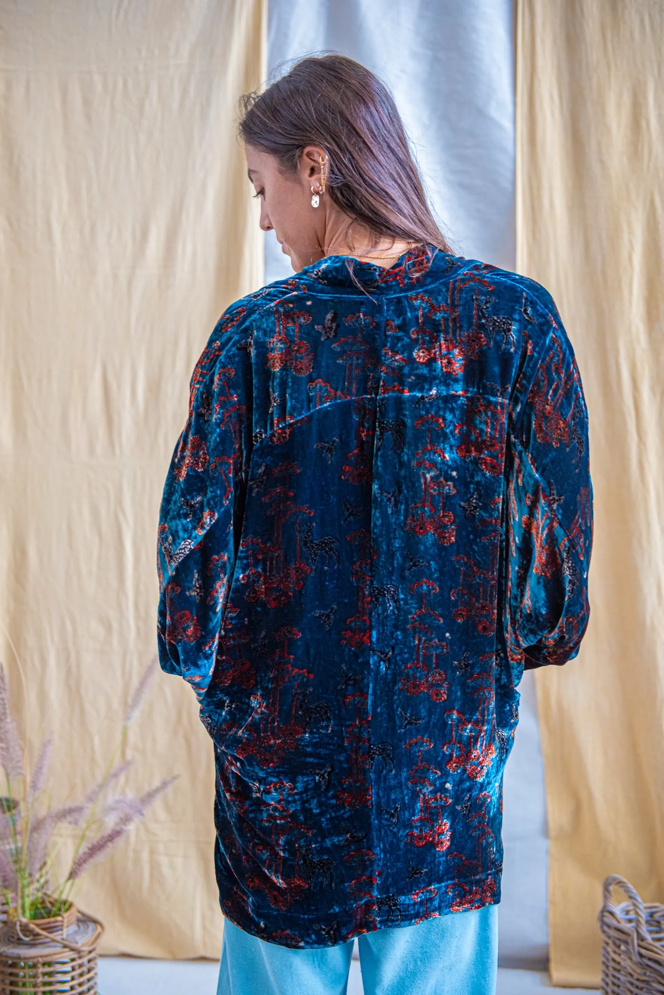 Silk Velvet Kimono Jacket - Indigo/Madder/Floral sold by Anjelms product image thumbnail 4
