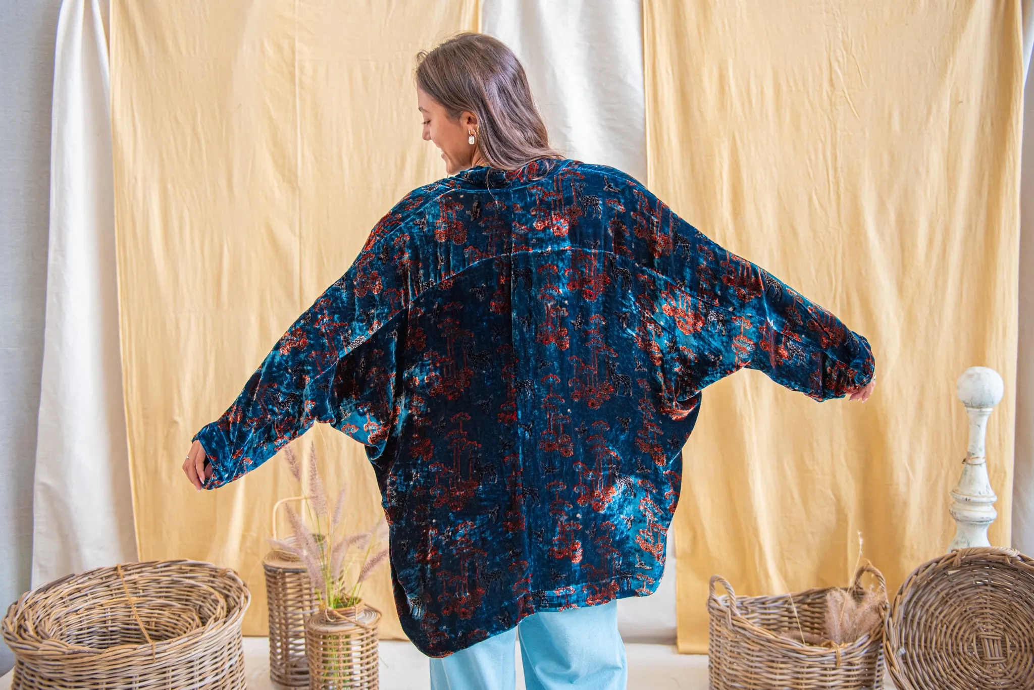Silk Velvet Kimono Jacket - Indigo/Madder/Floral sold by Anjelms product image thumbnail 5