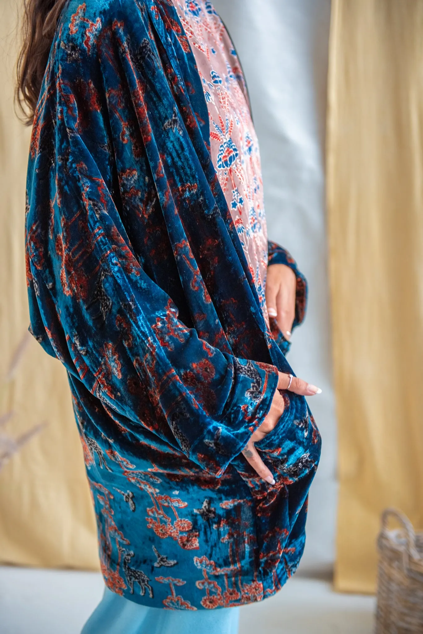 Silk Velvet Kimono Jacket - Indigo/Madder/Floral sold by Anjelms product image thumbnail 3