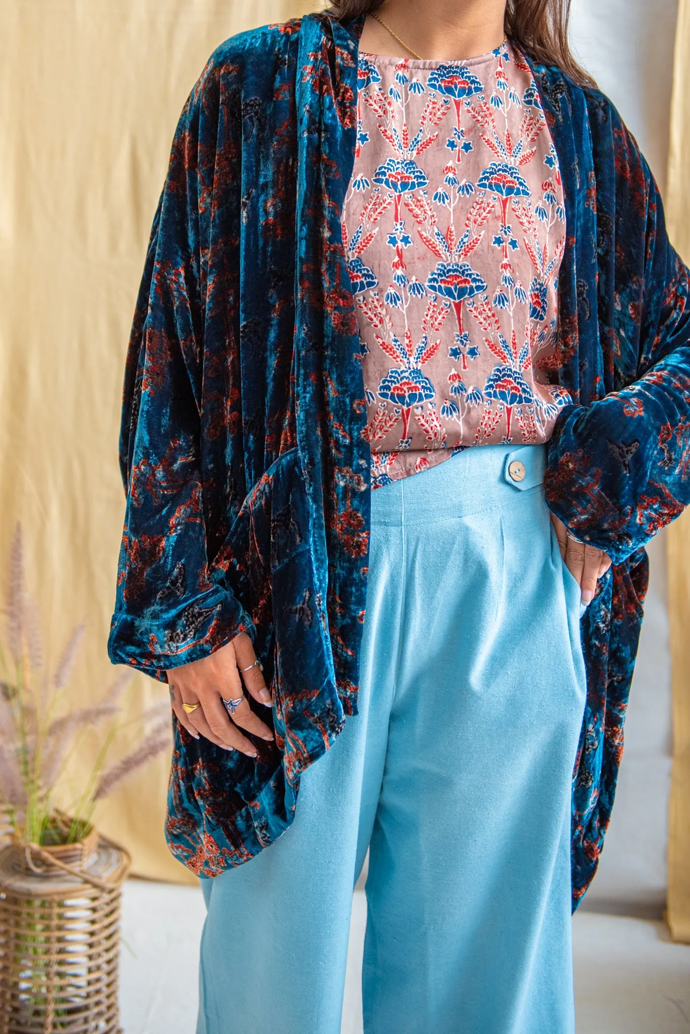 Silk Velvet Kimono Jacket - Indigo/Madder/Floral sold by Anjelms product image thumbnail 2