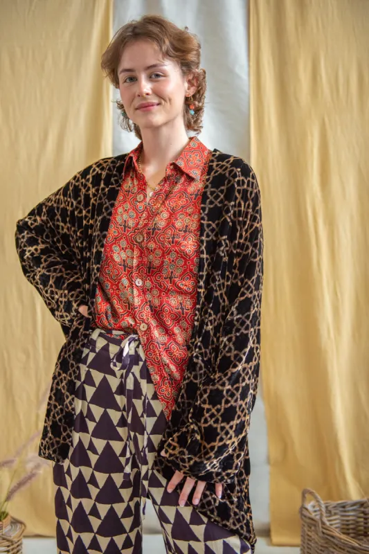 Silk Velvet Kimono Jacket - Black Silver sold by Anjelms