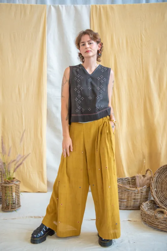 Mirror Embroidered Turmeric Wide Leg Pants sold by Anjelms