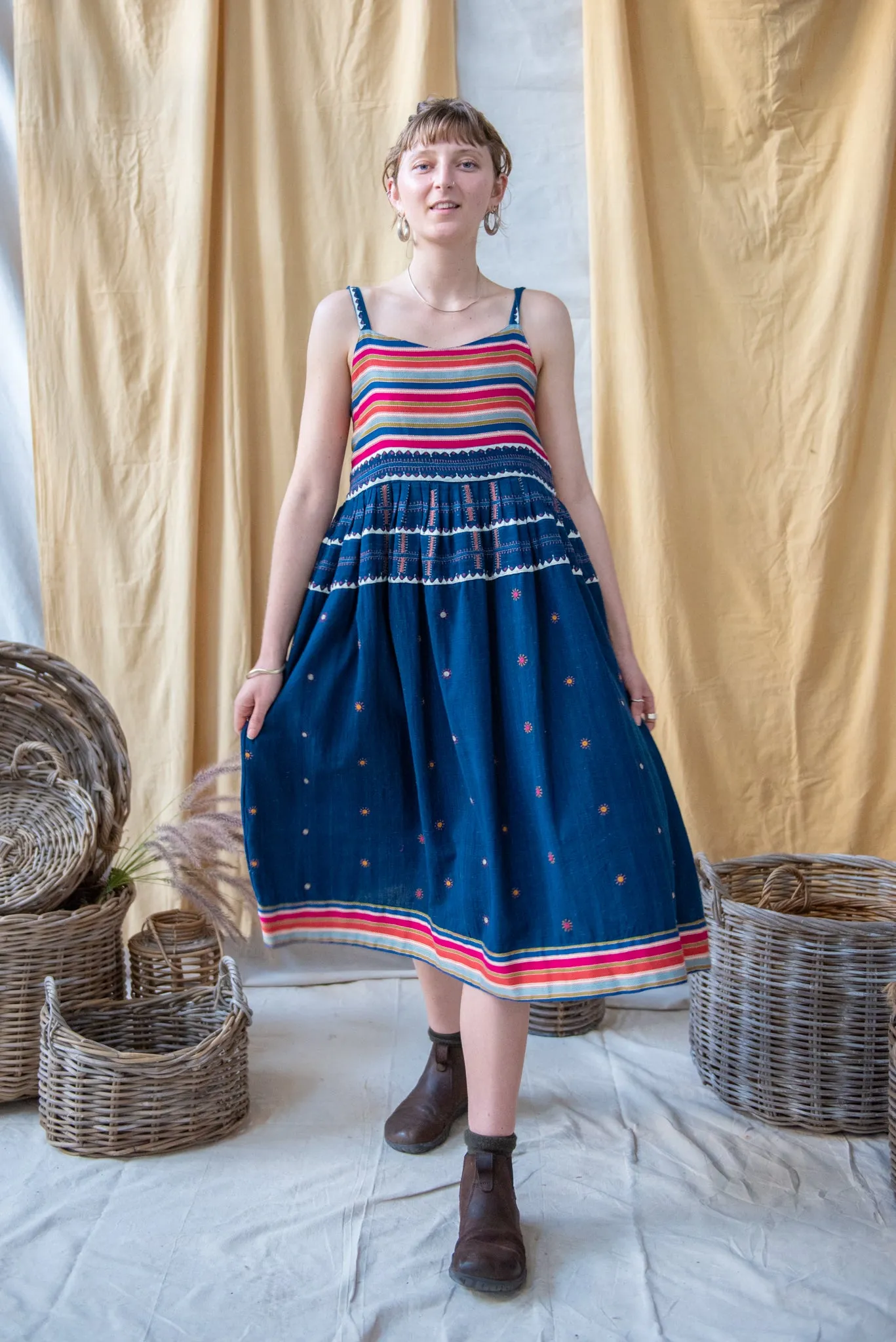 Embroidered Bodice Dress – Indigo sold by Anjelms