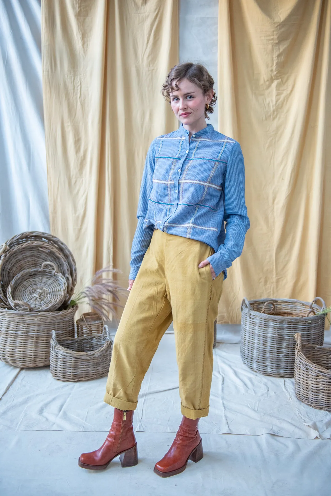 Hand Embroidered Medium Check Shirt – Blue sold by Anjelms product image thumbnail 4
